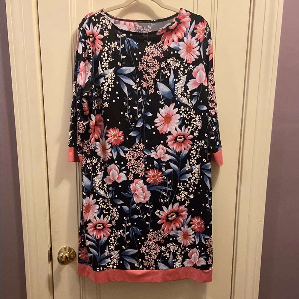 Floral Black Dress with Pink and Blue Accents